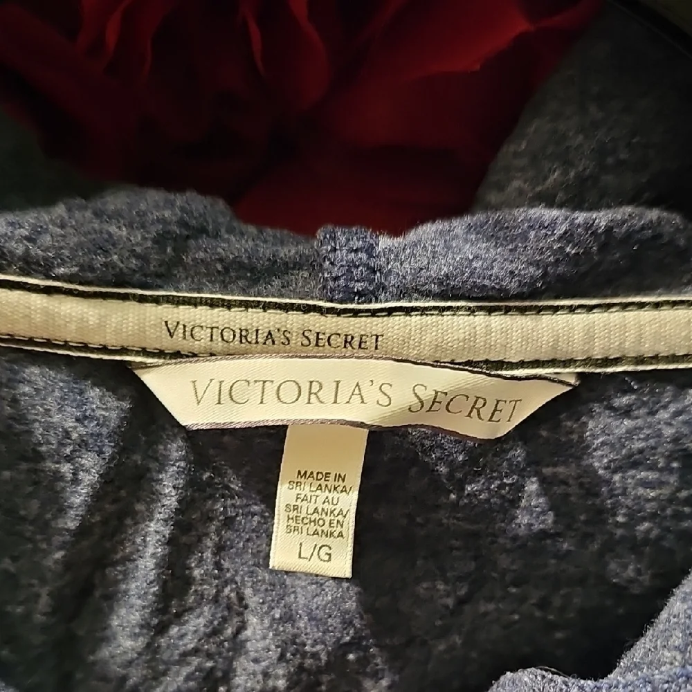 Victoria's Secret Blue Hoodie Crop Zip Up Sweatshirt Size Large
